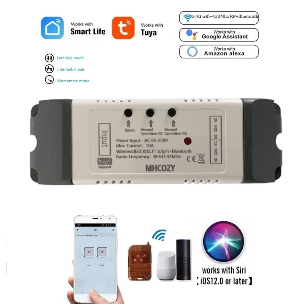 2CH WiFi RF Wireless Switch Relay,Inching Self-Locking Interlock Mode,Compati...