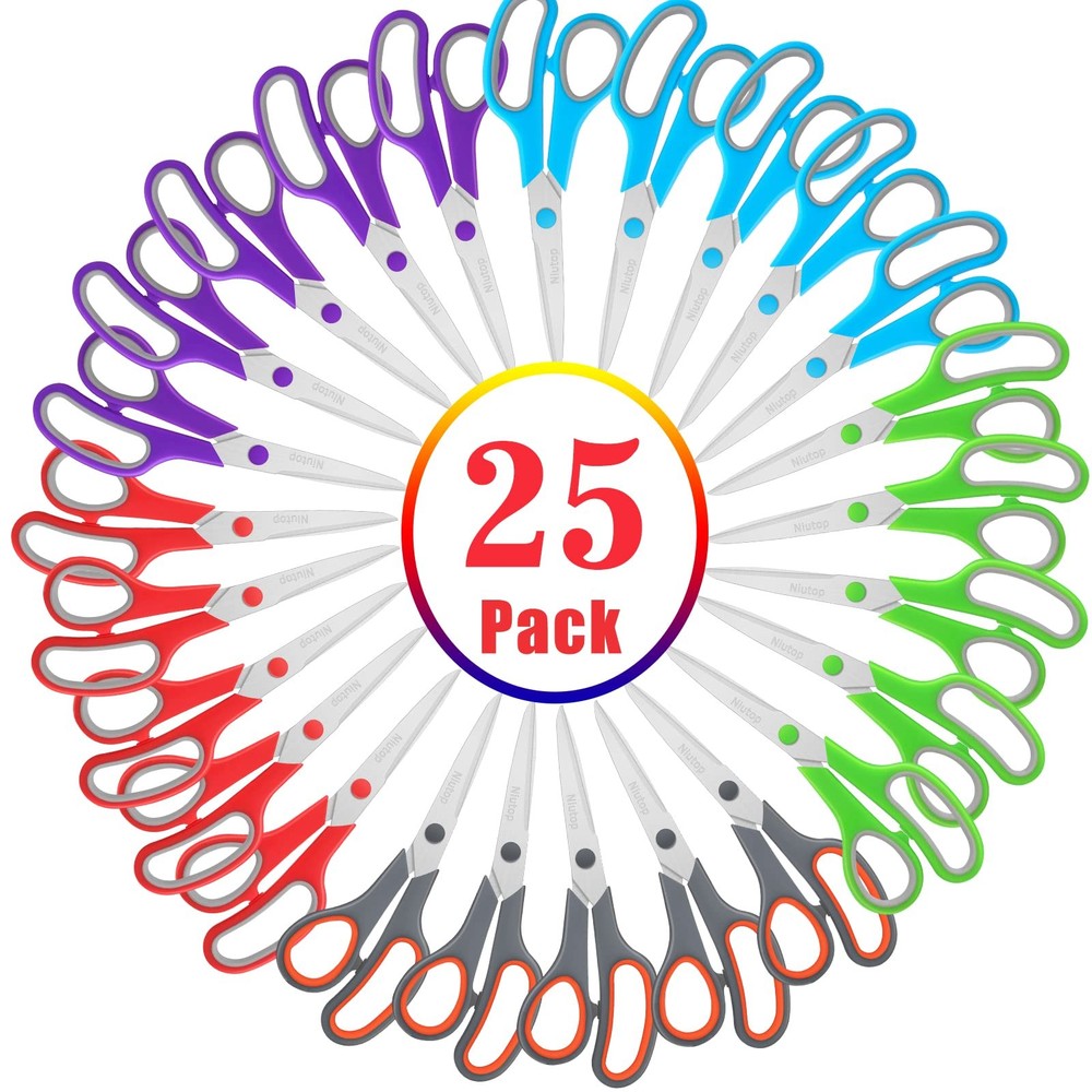 Scissors Bulk Set of 25-Pack, 8" Multipurpose Sharp Sewing Craft Shears Fabri...