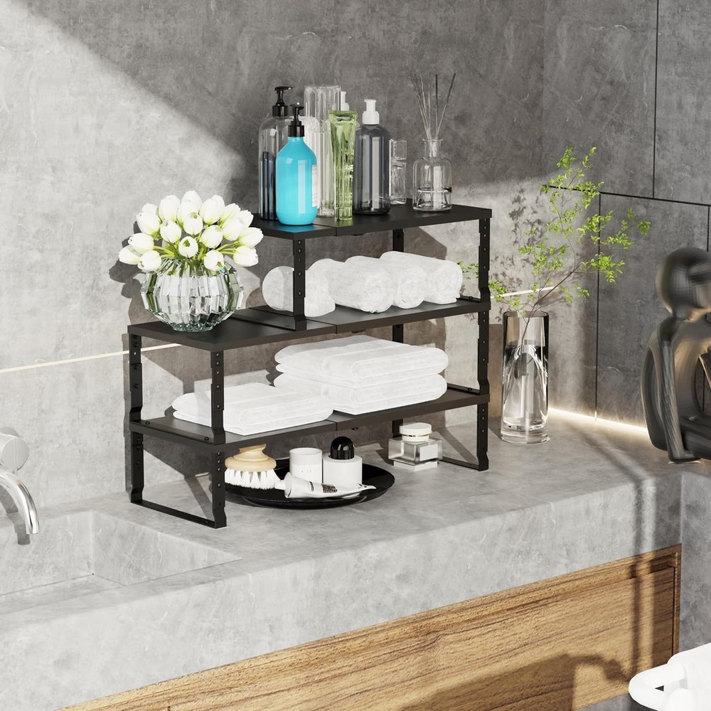 Expandable Stackable Spice Rack Organizer Kitchen Cabinet,Adjustable Counter