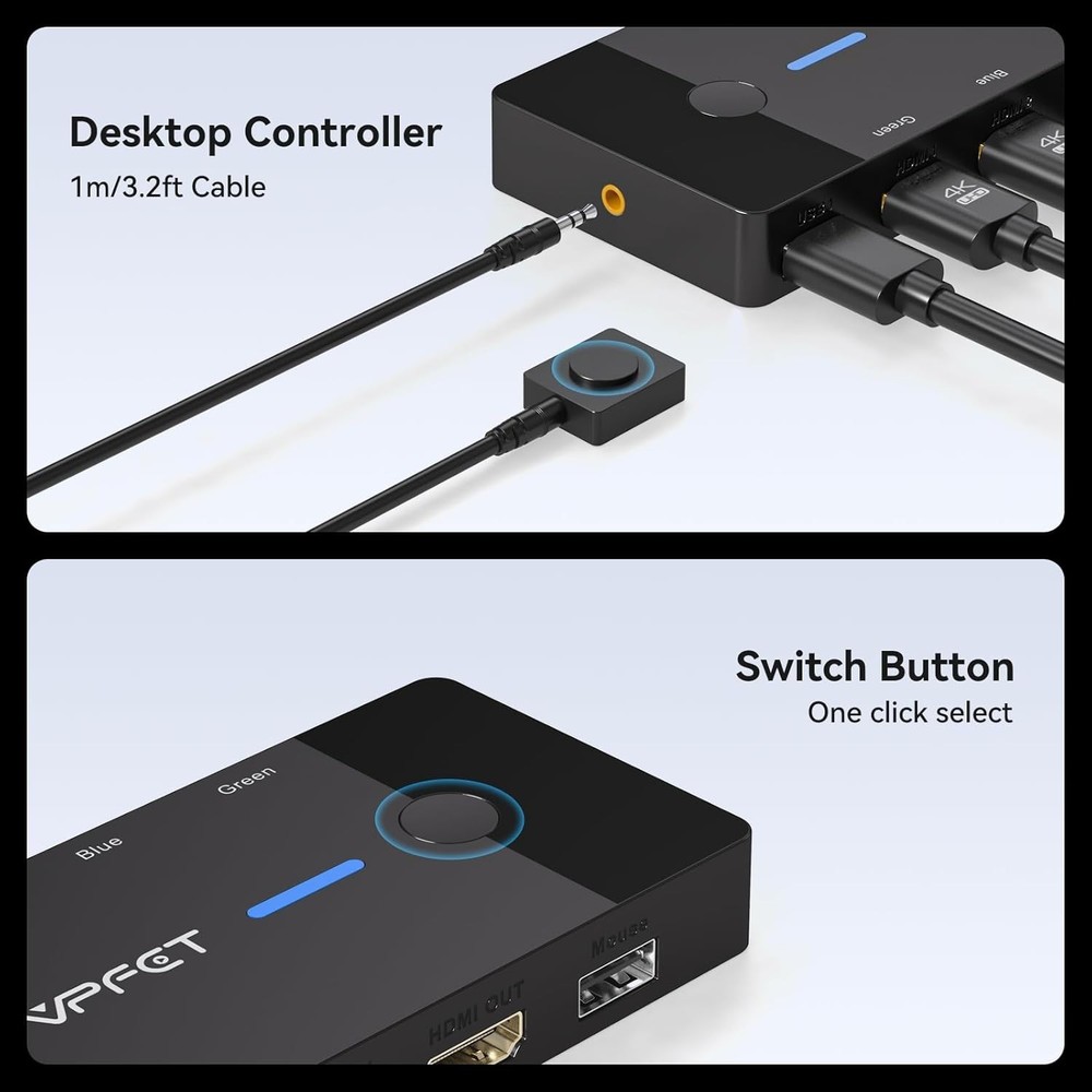 USB KVM Switch 4K@60Hz - Effortlessly Control 2 PCs with Compact Desktop Remote