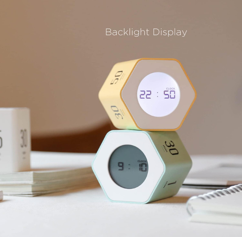 Hexagon Cube Digital Timer Clock, Pomodoro, Count Up/Down, White