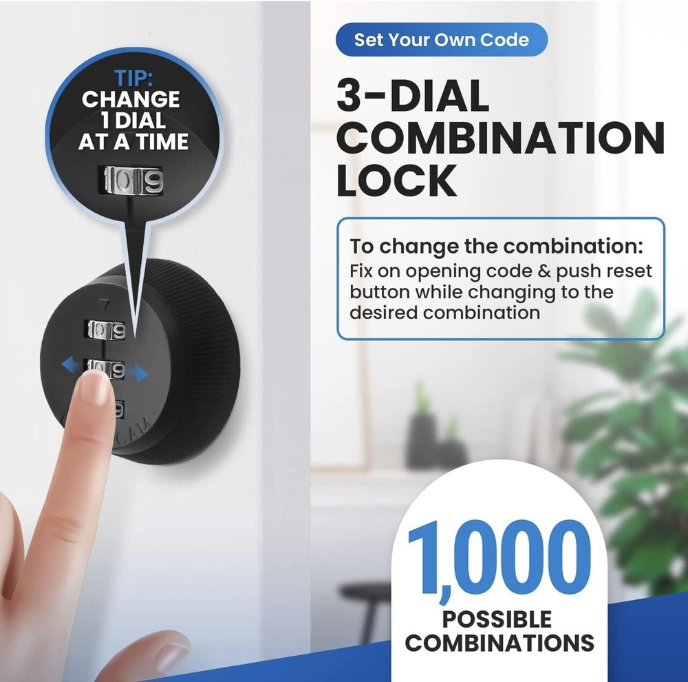 Combi Cam Keyless Combination Lock 3 Dial Secure Cabinet Drawer Lock System....