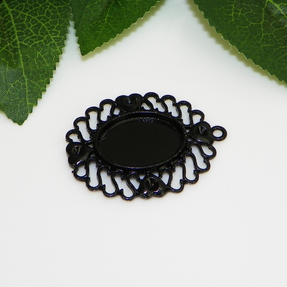 25x18 Oval Black Enamel Plated Cabochon (Cab) Drop Setting (C1-04)