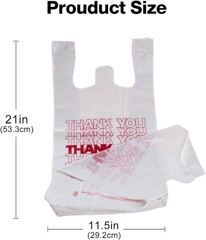 THANK YOU T-Shirt Bags 11.5" x 6.5" x 21" White Plastic Shopping bag 50 - 1000