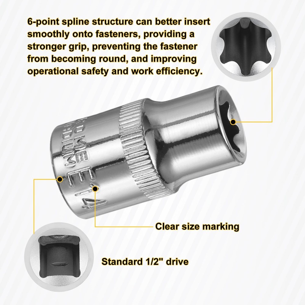 HARFINGTON 2pcs E-Torx Socket 1/2" Drive E14 External Torx Deep x