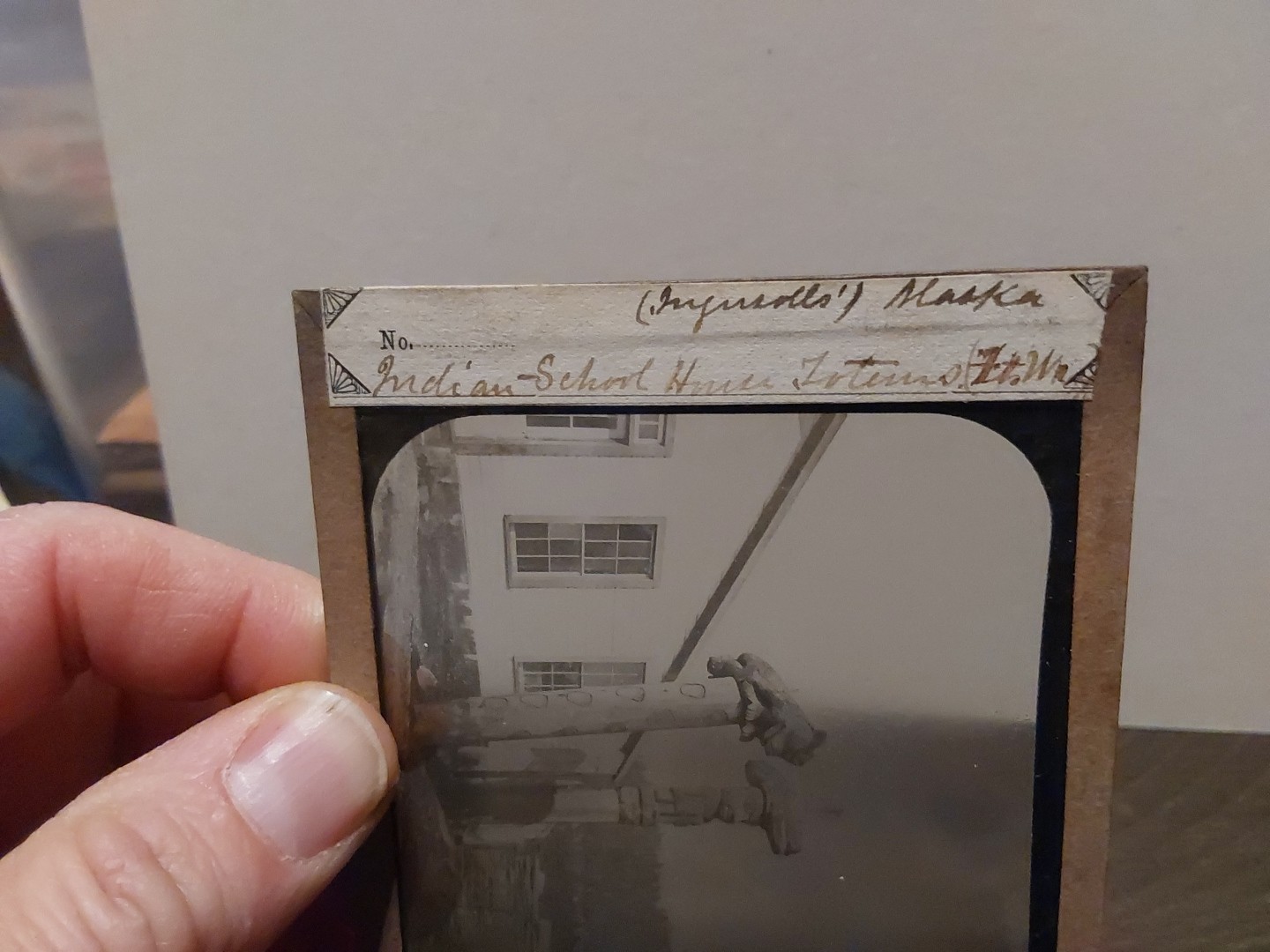 Alaska Indian School House Totem Poles Glass Magic Lantern Slide Native American