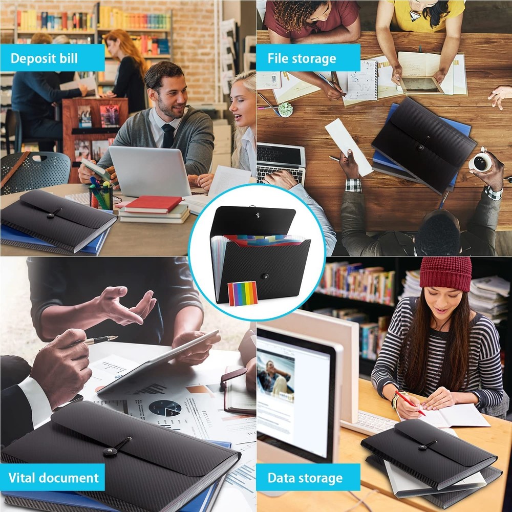 Nicfaec Expanding File Folder, 13 Pockets, Black, Polypropylene 1pcs-black-s2