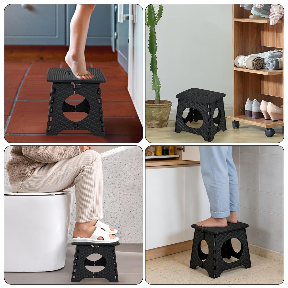 Folding Step Stool, 10 inch Non-Slip Foldable Stools, Step Stool with Handle,...