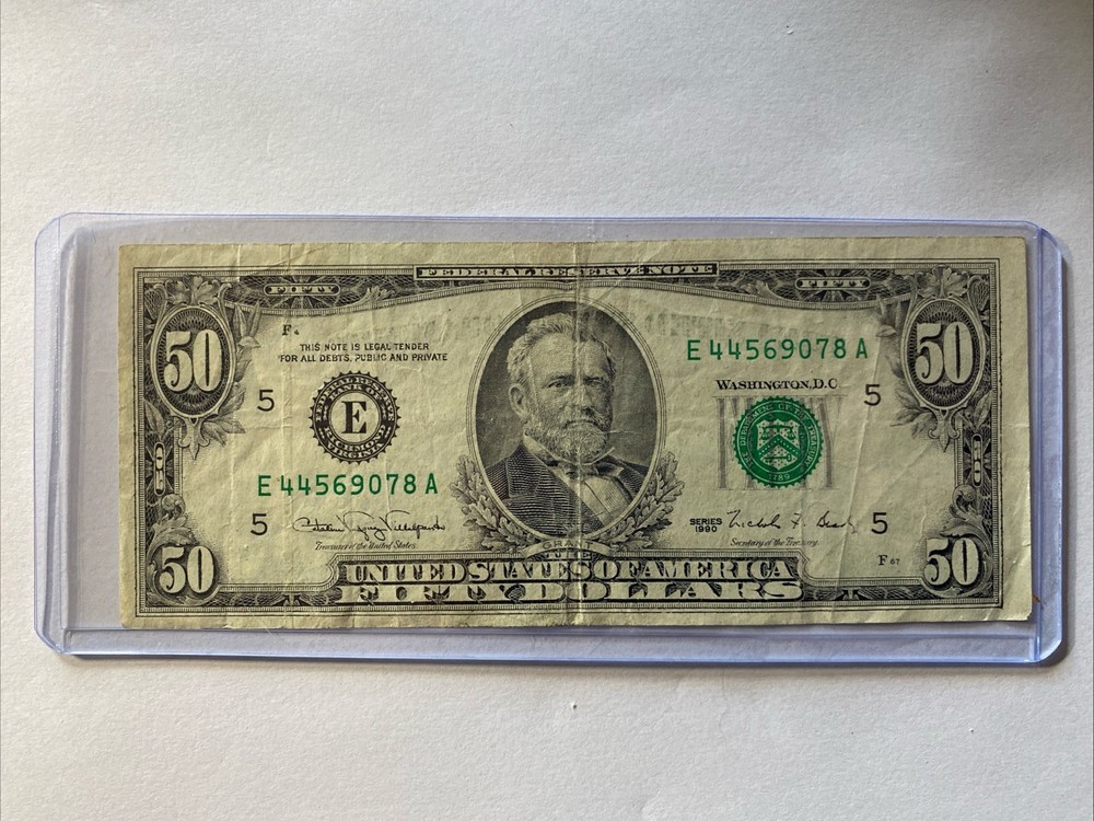 1990 USA banknote $50 Note Cutting Error
