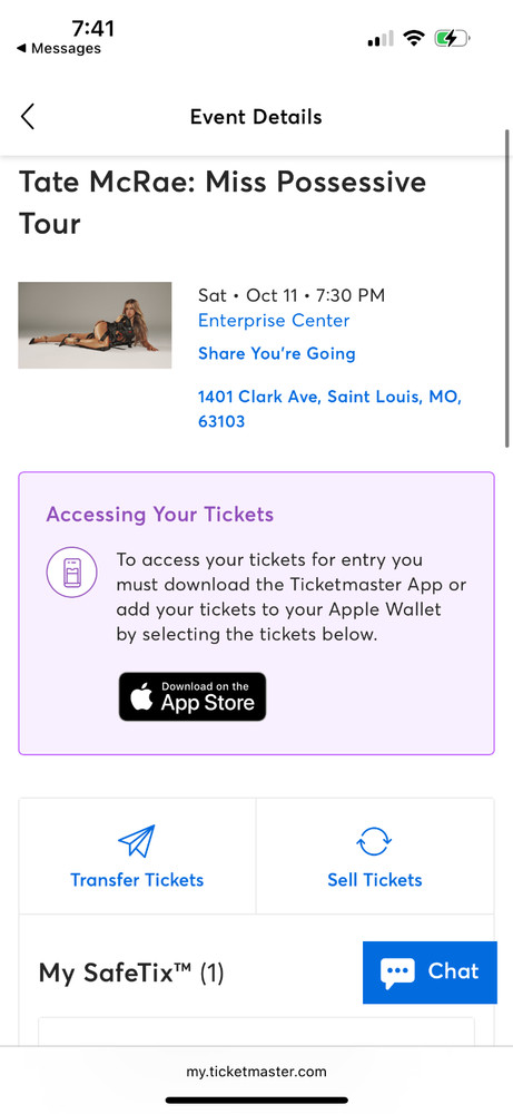 TWO Tate Mcrae Tickets 1 ($315) or both for ($630)