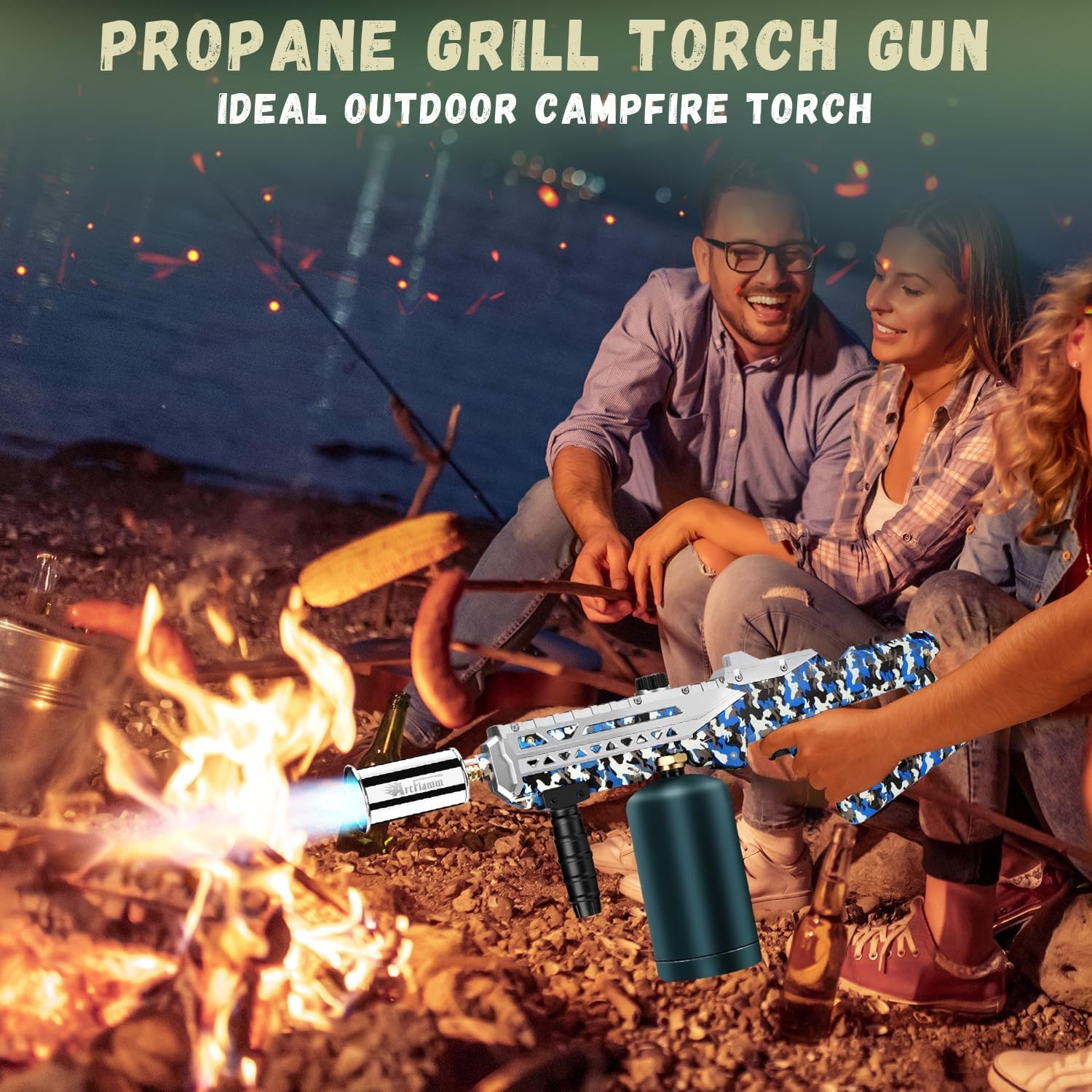 800,000 BTU Propane Torch Gun Adjustable Flame Blowtorch for BBQ, Camouflage