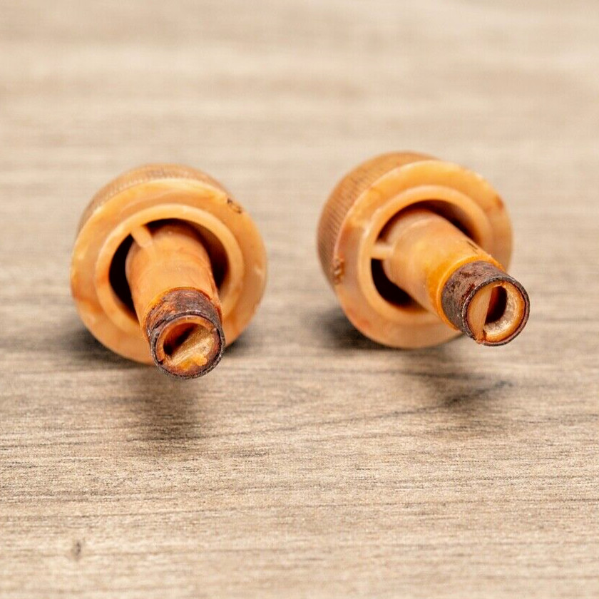 Midcentury Bendix Radio Knobs 2pc Caramel Swirled Plastic 1/4" Opening D Shaft