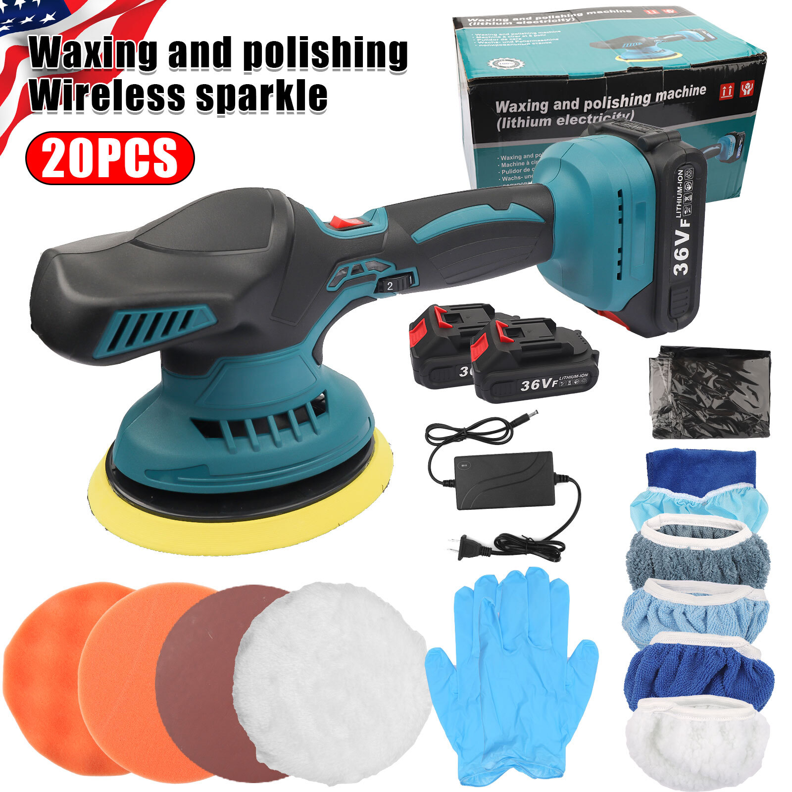 36V 3000mAh Cordless Car Polisher Buffer Sander Auto Polishing Machine 6 Speeds