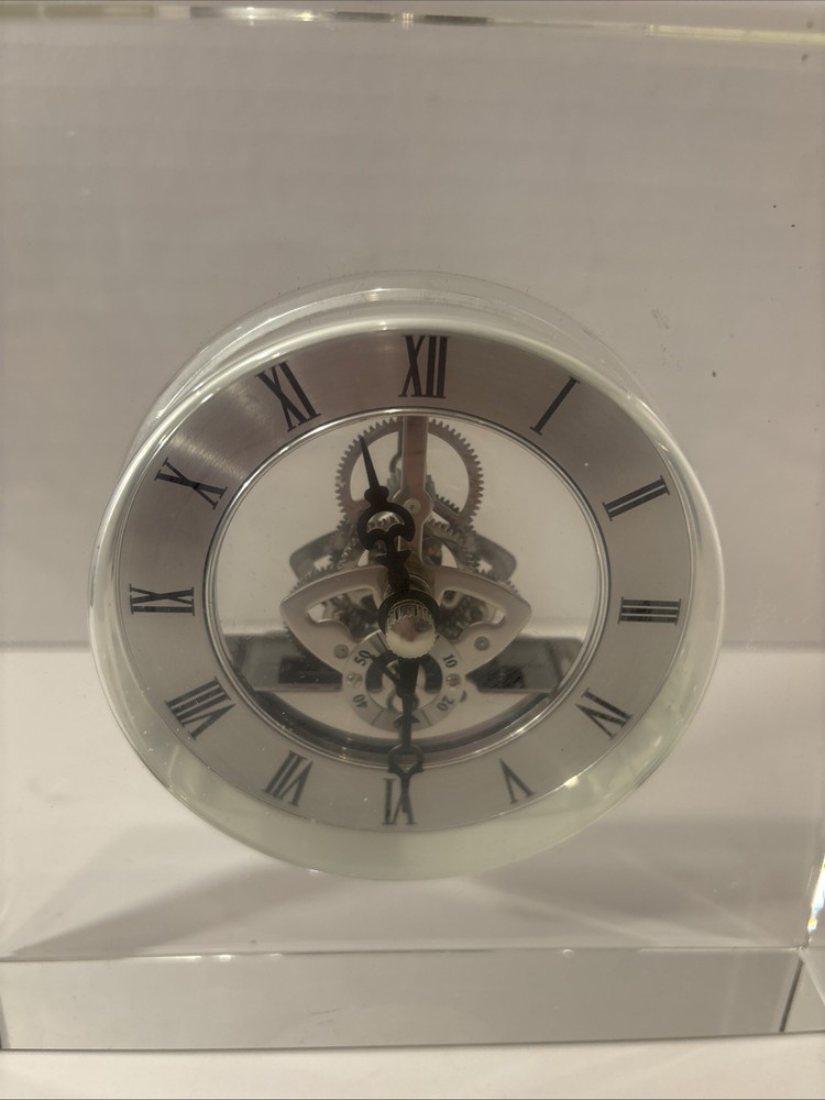 Skeleton Desk Mantel Clock Heavy Glass Casing