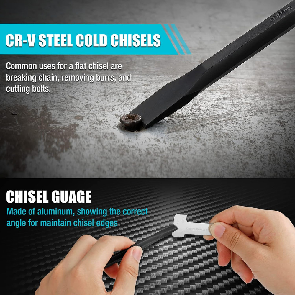 14 Pc Punch Chisel and Alignment Tool Set with Rolling Pouch