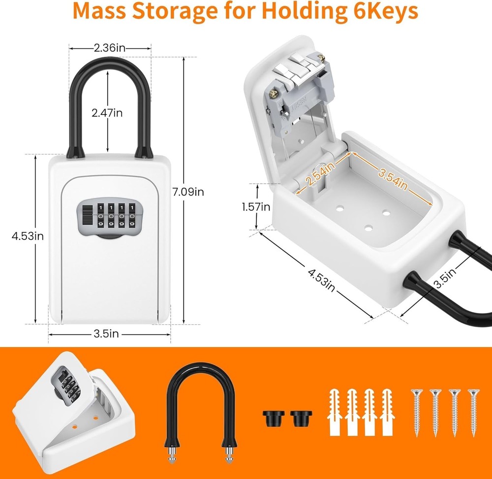 Weatherproof Key Lock Box, Visible Numbers, White