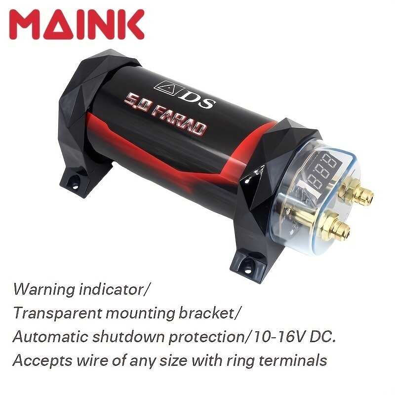 Car Audio Capacitor,5.0 Farad Digital Capacitor - 3000W Peak,Protection for Amp