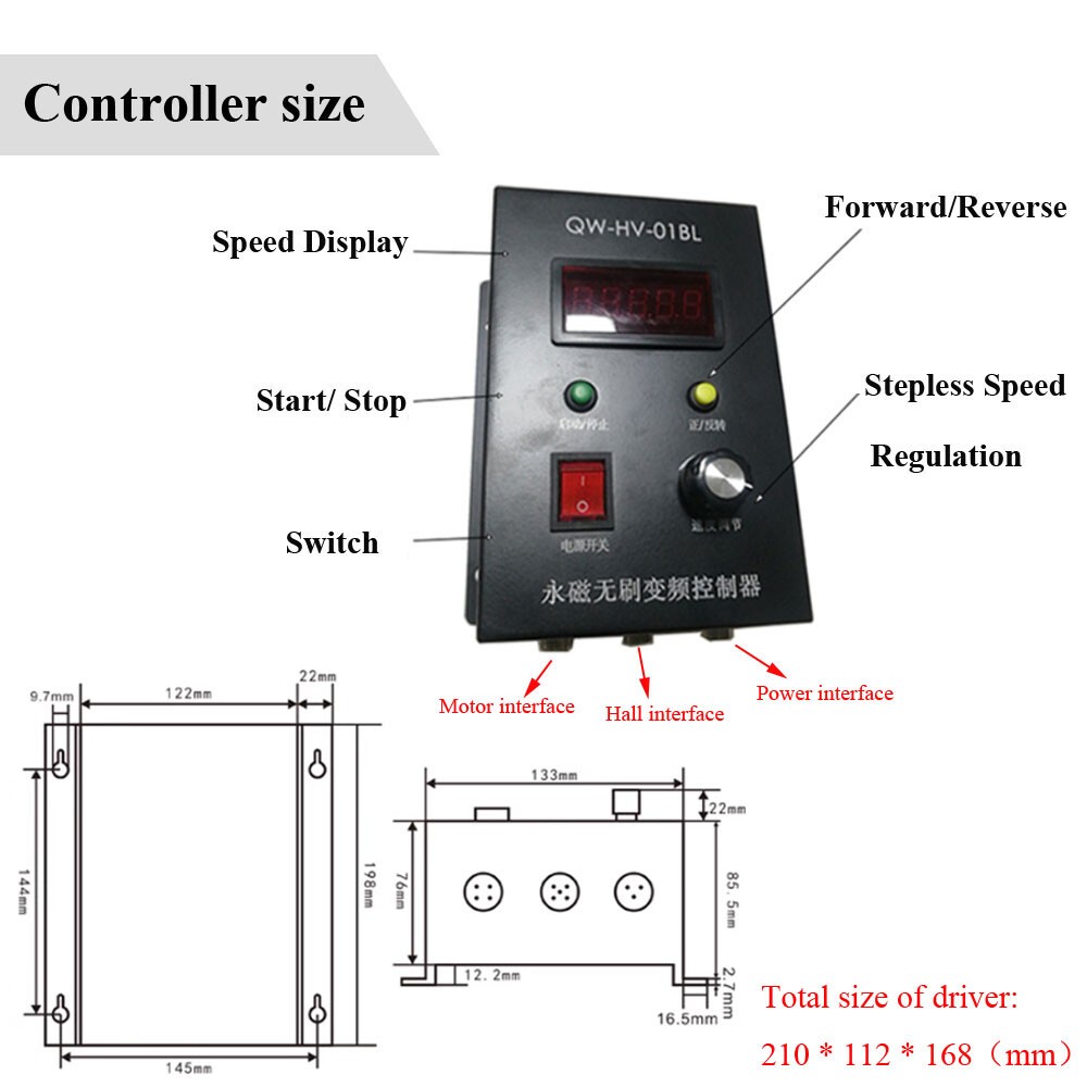 1000W DC Brushless Motor Variable Speed Controller Planetary Gearbox Reducer