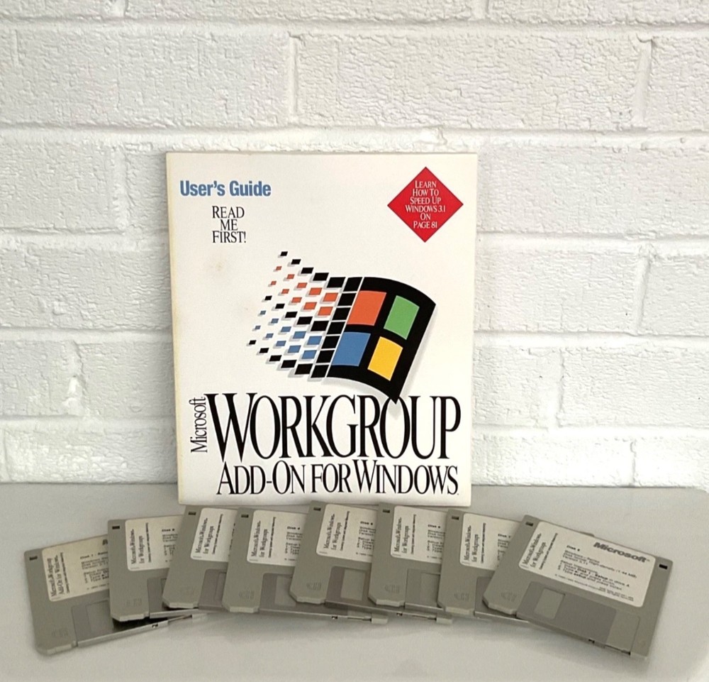 Microsoft Windows For Workgroups Add-On v3.11 3.5” Disks User Guide Box Vintage