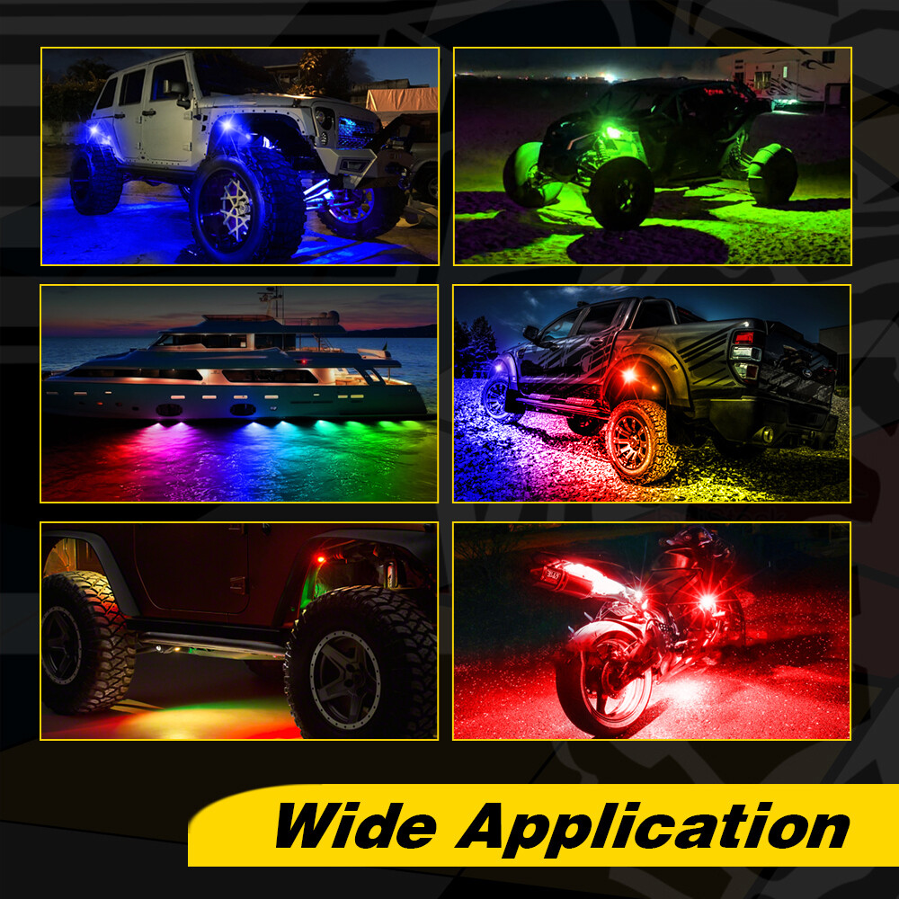 RGB LED Rock Lights 8-Pods Wireless Bluetooth Music Multi Color ATV UTV 4WD RZR