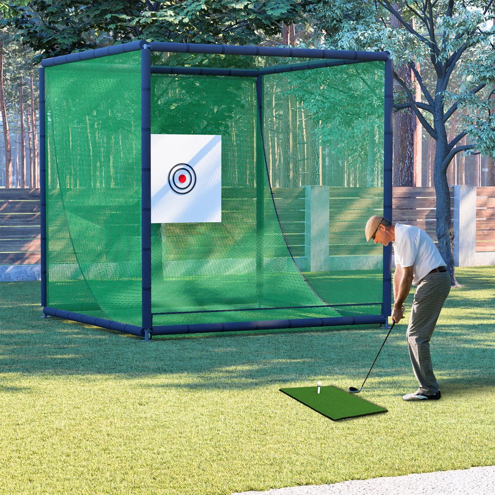 10FTX10FT Golf Practice Net Cage Metal Frame Hitting Net Kit Training Simulators