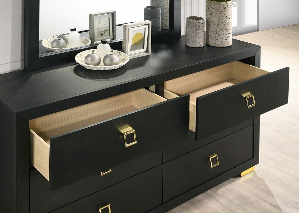 Gorgeous Black 1pc Nightstand Square Pull Handle Metal Legs Bedside Table