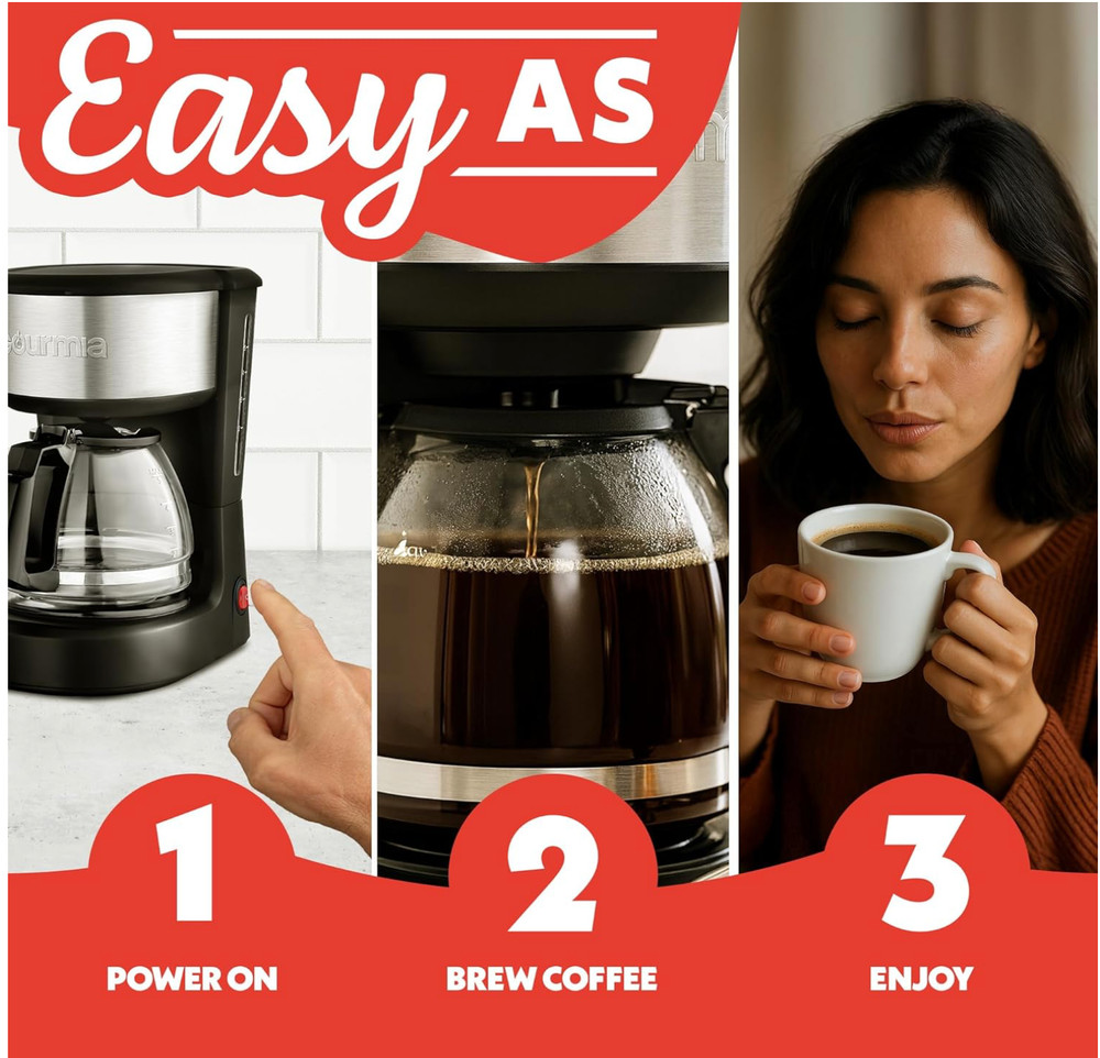 Gourmia 5 Cup Coffee Maker, Pause & Serve, Keep Warm, One-Touch Brew