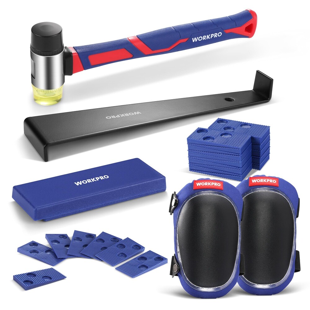 WORKPRO Laminate Flooring Installation Kit Mallet Pull Bar 30pc Spacer Knee Pads