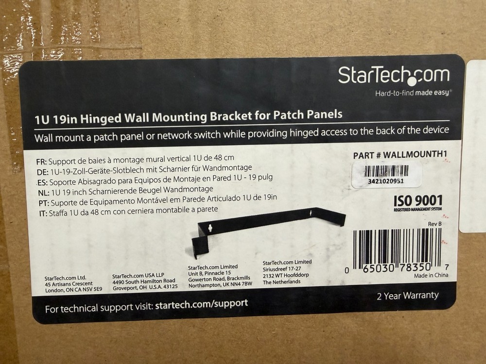 Startech WALLMOUNTH1 1U Hinged Wall Mount Bracket