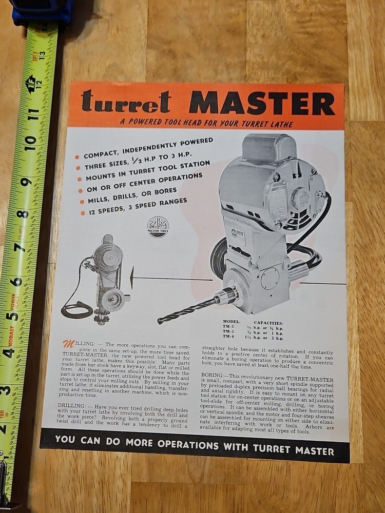TURRET MASTER MACHINE TOOL SPEC SHEET #4