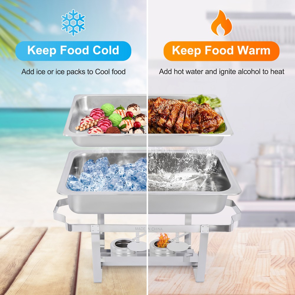 Chafing Dish 2 Packs Stainless 8 Quart Steel Rectangular Chafer Full Size Buffet