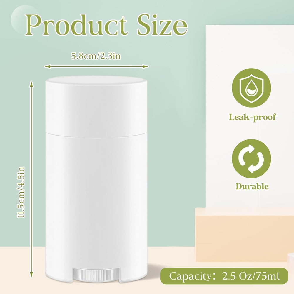 30 Pack Empty Deodorant Containers, Bottom Filling, Plastic Oval Refillable Deod
