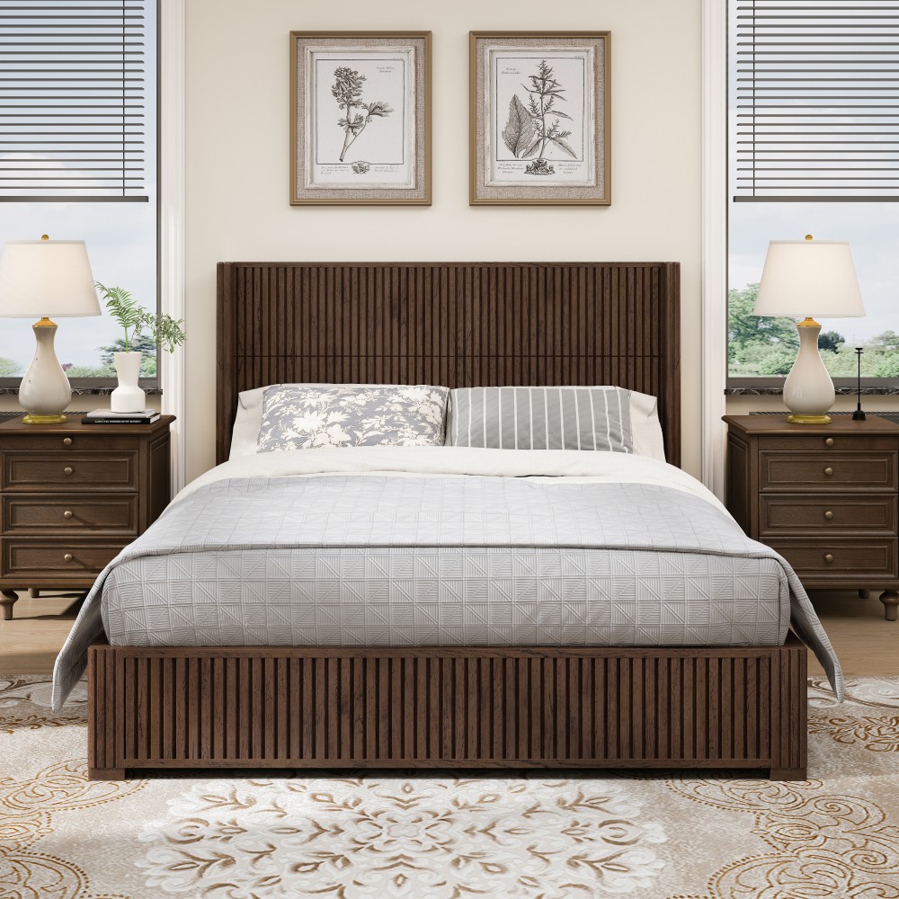King Platform Bed Frame w/ Solid Wood Headboard, Easy Assembly