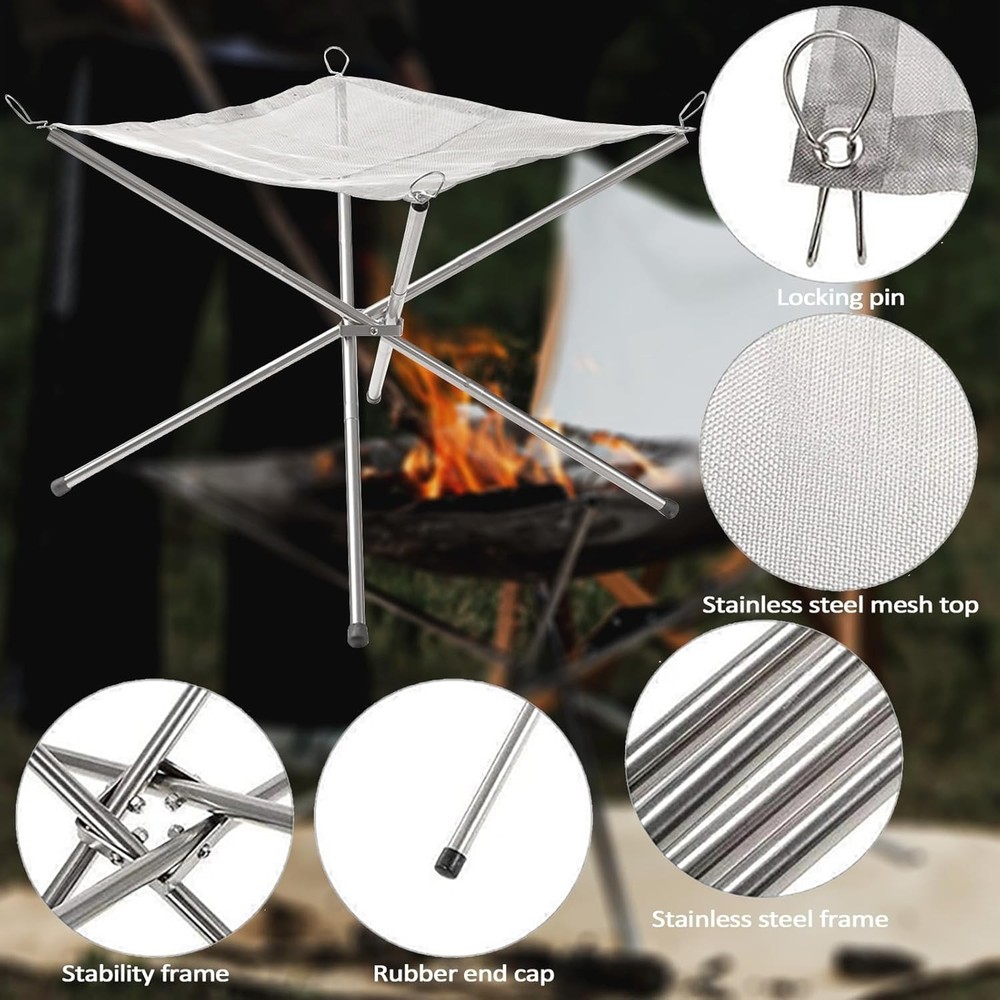 22″Portable Fire Pit for Camping,Large Upgrade Collapsing Stainless Silver
