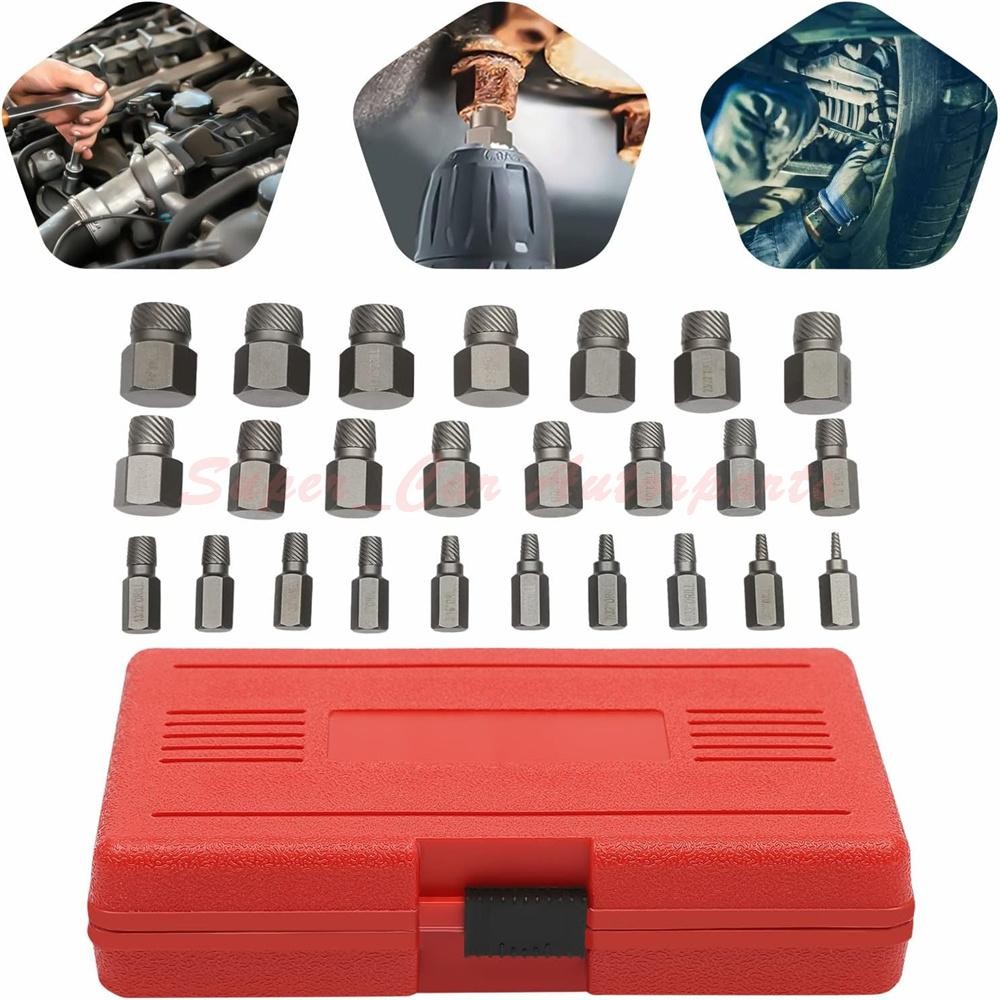 25 Pcs Multi-Spline Screw Extractor Set Hex Head Bit Socket Wrench Bolt Remover
