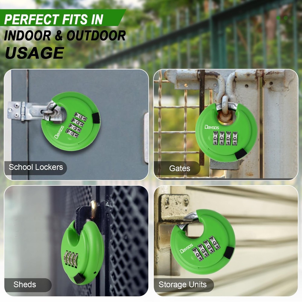 Combination Disc Padlocks for Outdoor - Heavy Duty 4 Digit Code Lock, Combo D...