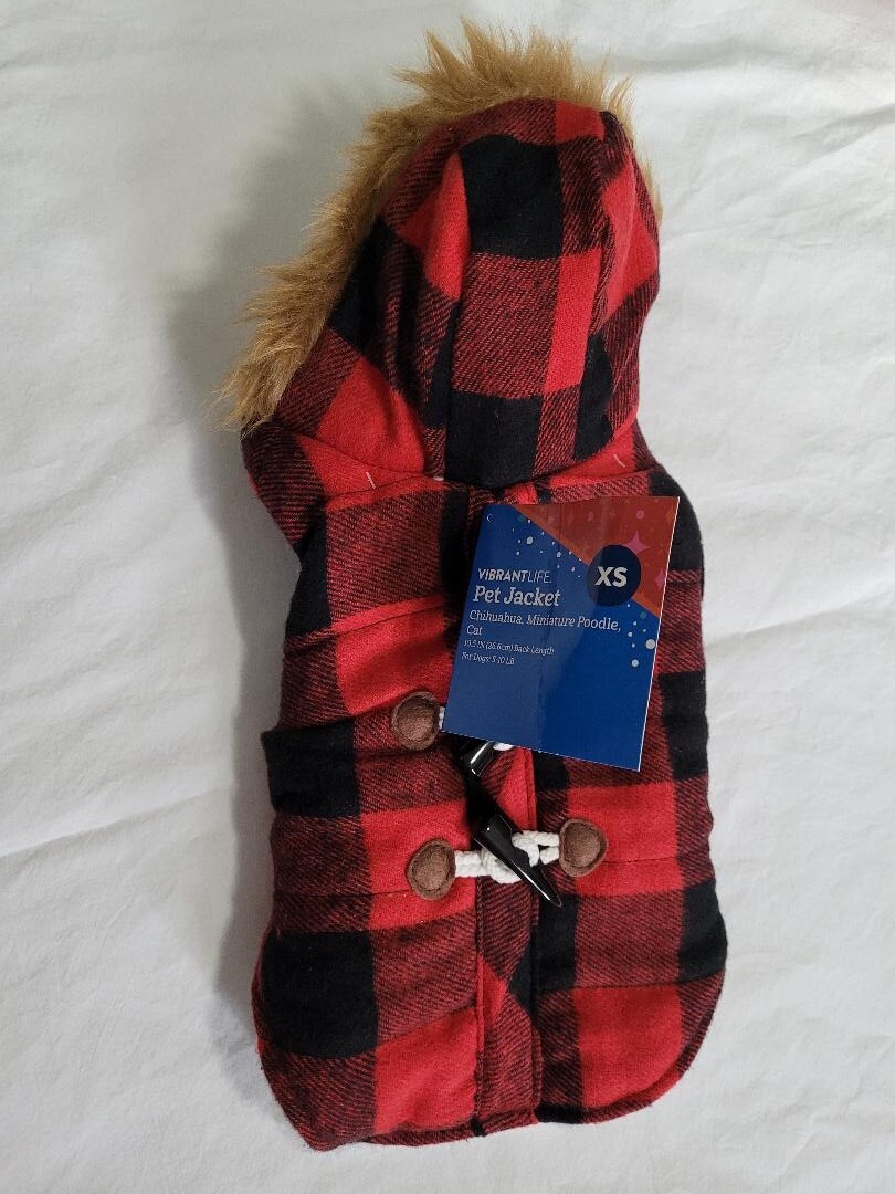 Pet Dog / Cat Jacket Vibrant Life Red & Black Plaid Size X-Small 5 lbs to 10 lbs