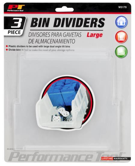 Performance Tool Clear Plastic Bin Dividers W5179 Large 3pc.