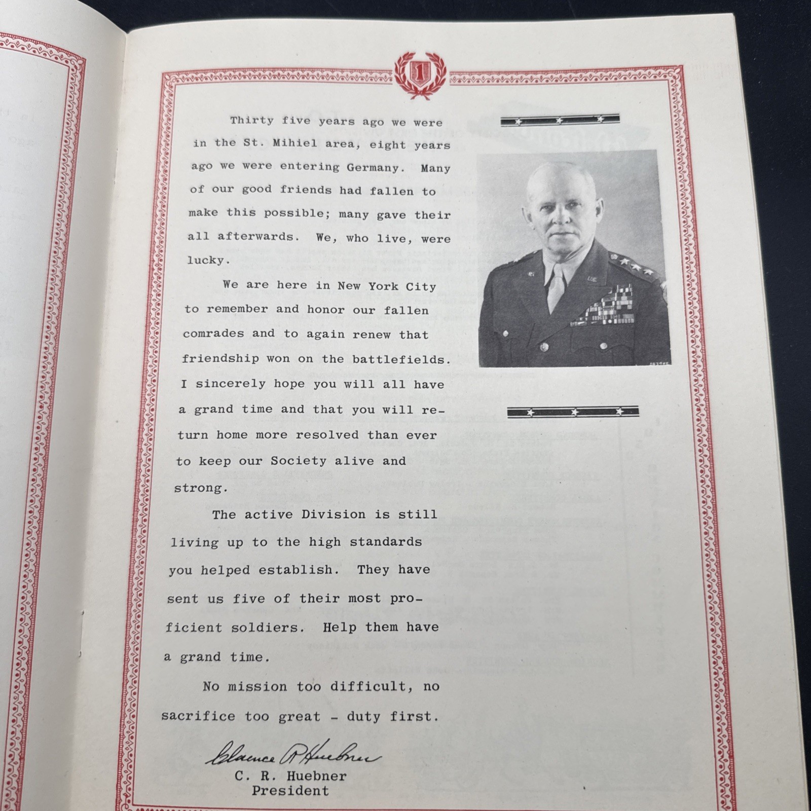 WWI 35th Annual Reunioin First 1st Infantry Division Big Red One 1953