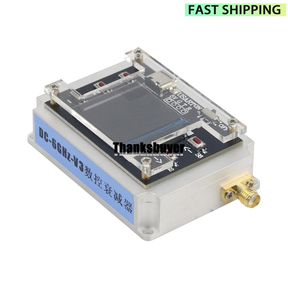 90DB Programmable Attenuator Module RF Attenuator Step 0.25DB 1.3" OLED DC 6GHZ
