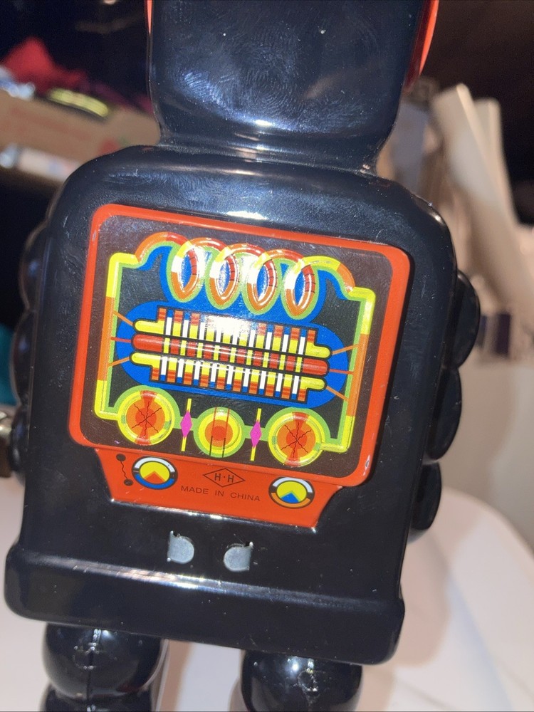 HIGH WHEEL ROBOT BLACK VERSION MECHANICAL WIND UP TIN ROBOT MINT