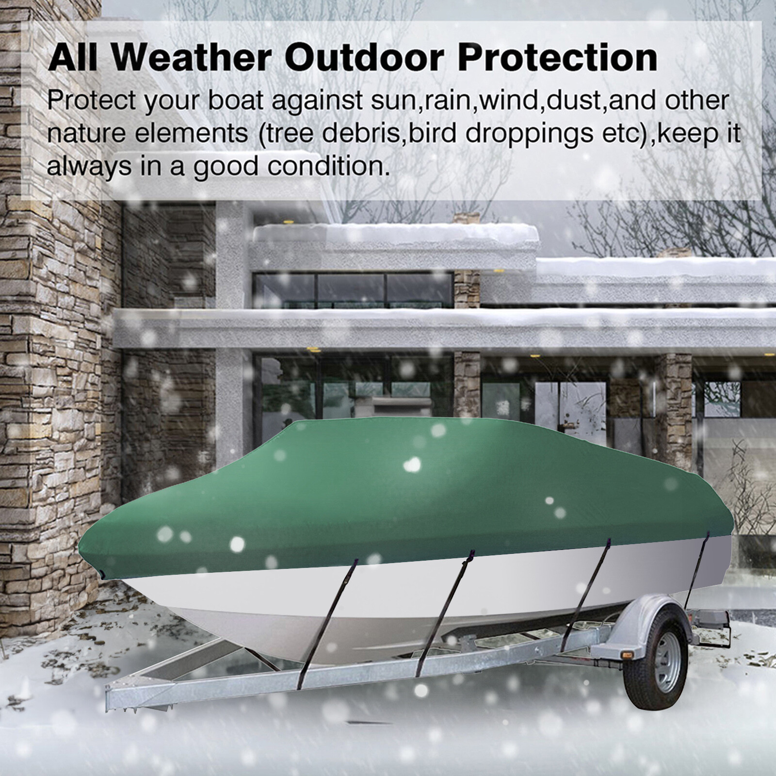 Waterproof Heavy Duty Trailerable Boat Cover Fishing V-Hull Tri-Hull Runabout