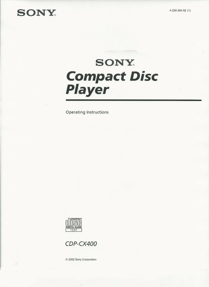 SONY CDP-CX400 CD/DVD Service & Operating Manuals (On CD )