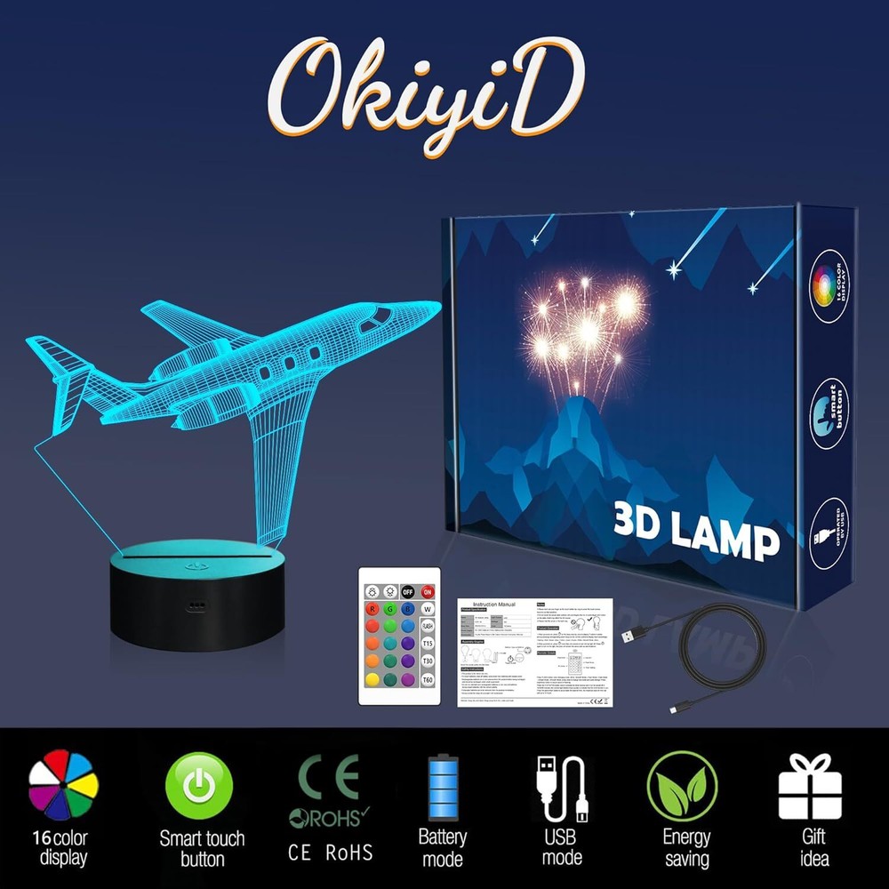 Airplane Night Light, Gulfstream 3D Illuminator with Remote and Touch Controls