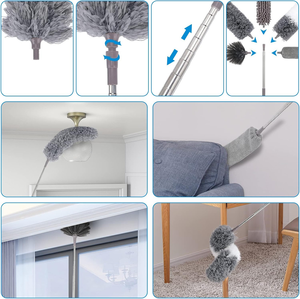 Microfiber Extendable Feather Duster (11pcs) with 100" Extension Pole, Washab...