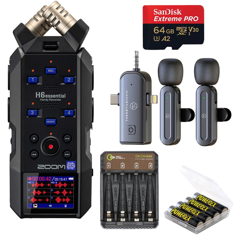 Zoom H6essential 6-Track 32-Bit Float Handy Recorder, Bundle with Lavalier Micro