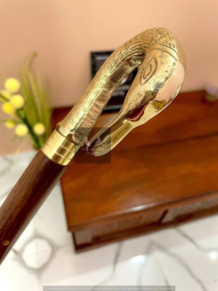Antique Solid Brass Head Handle Designer Wooden Walking Working Stick Gift