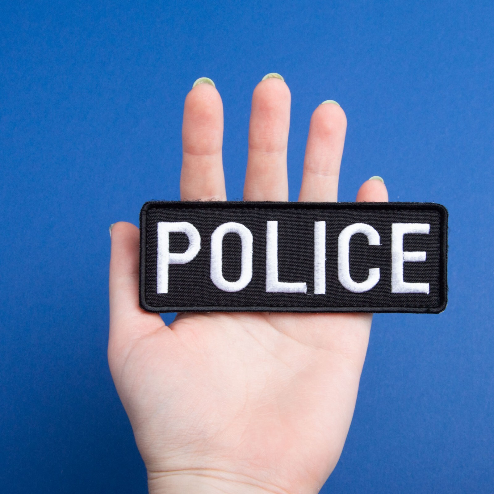 2-Piece Embroidered Police Patch for Vest, Jacket, Hook & Loop, Large & Small