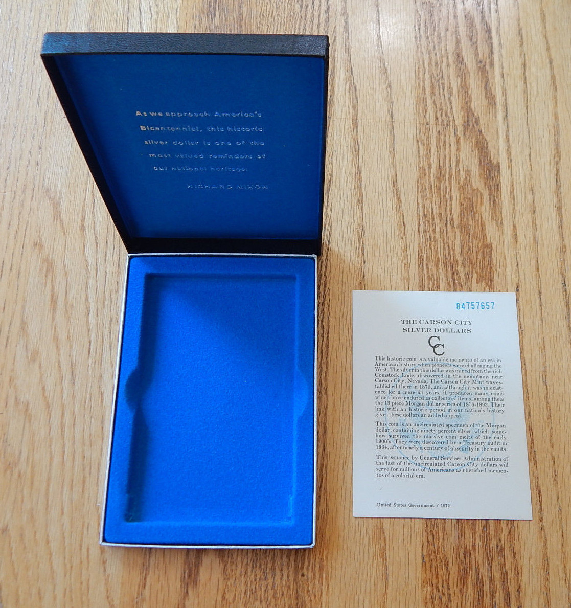 GSA Black Box & COA for 1884-CC Morgan Silver Dollar - Empty No Carson City Coin