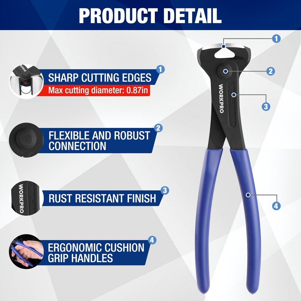 WORKPRO Nail Puller 8inch End Cutting Plier High Leverage End Cutting Nipper